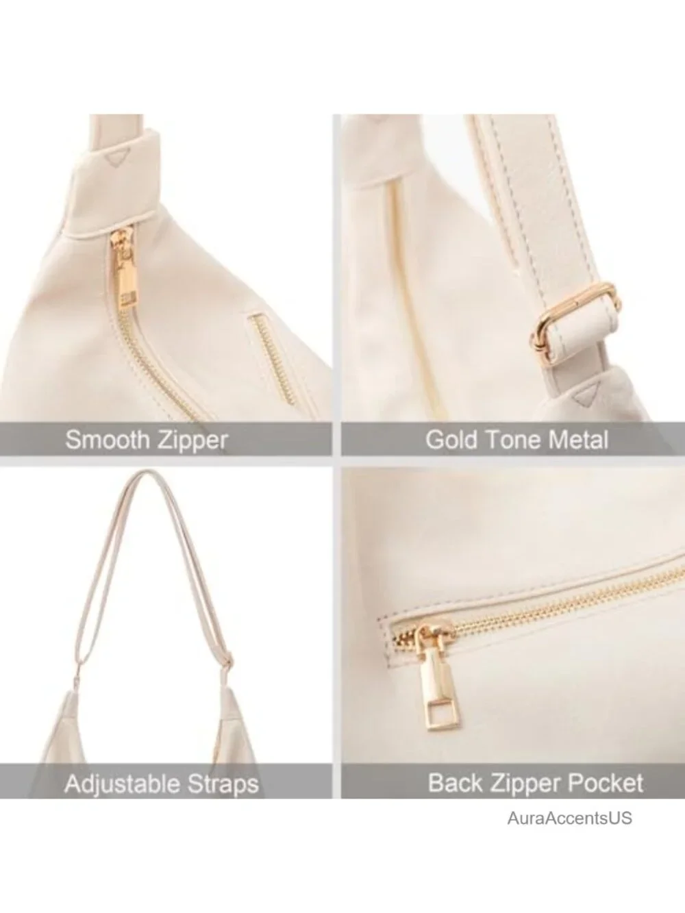 Foldable Vegan Leather Hobo Bag for Women Slouchy Shoulder Tote Crossbody Purse